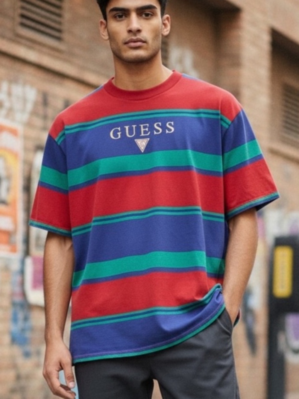 90s VTG GUESS Striped Logo Tee